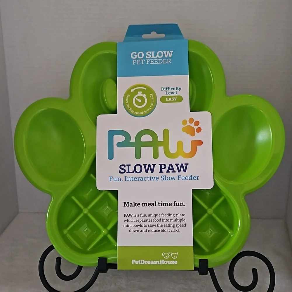 Pet Dream House NWT Green Dog Paw Slow Feeder Anti Skid Rings Dishwasher Safe